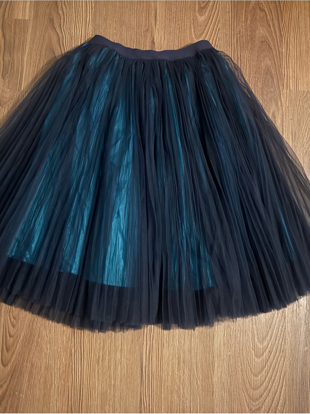 Jacadi Paris Navy Tulle Skirt with Teal Underlay